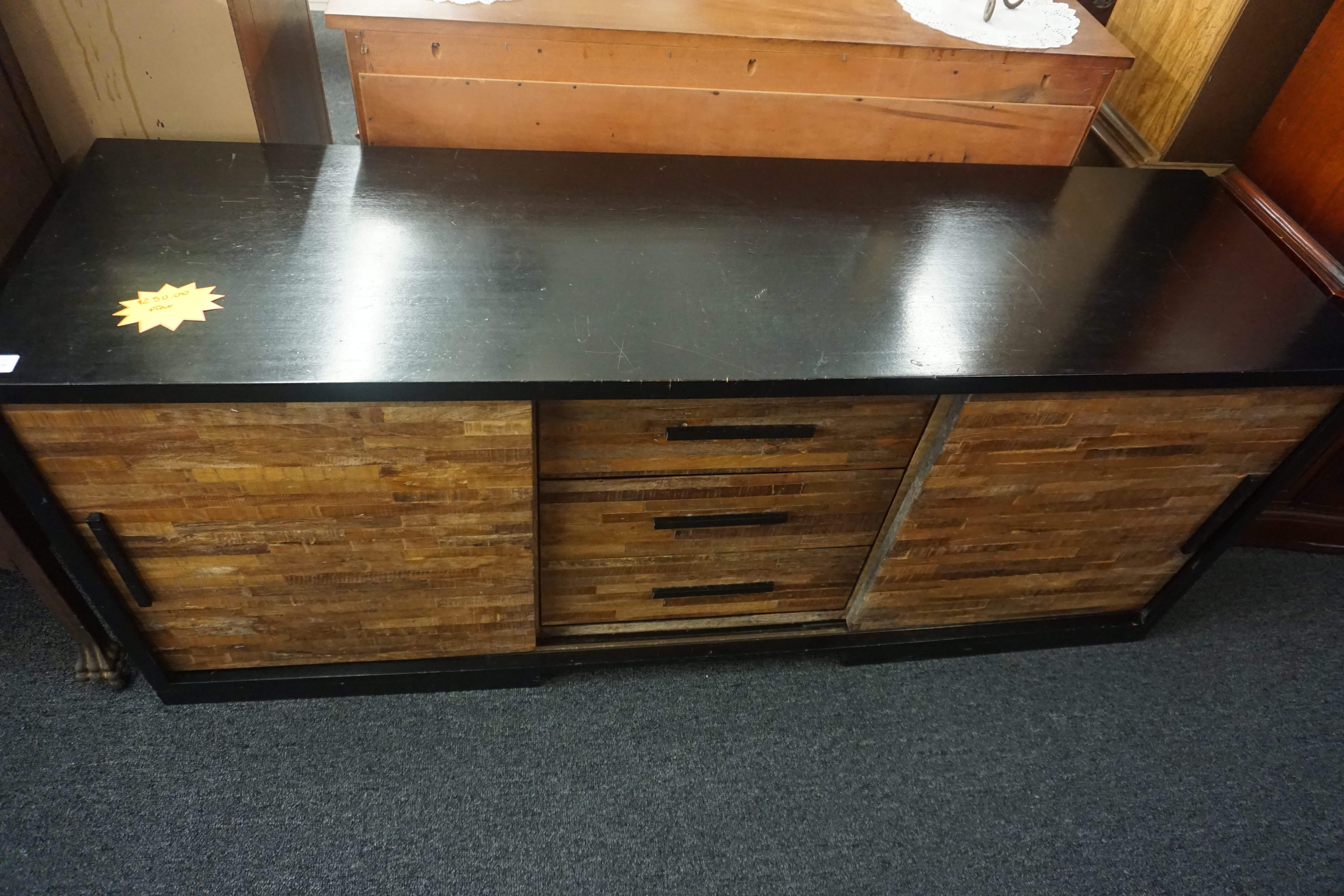 (image for) Media cabinet/TV stand with three drawers and two cabinets 68 1/2" wide, 28" tall, 19 3/4" deep (8777)