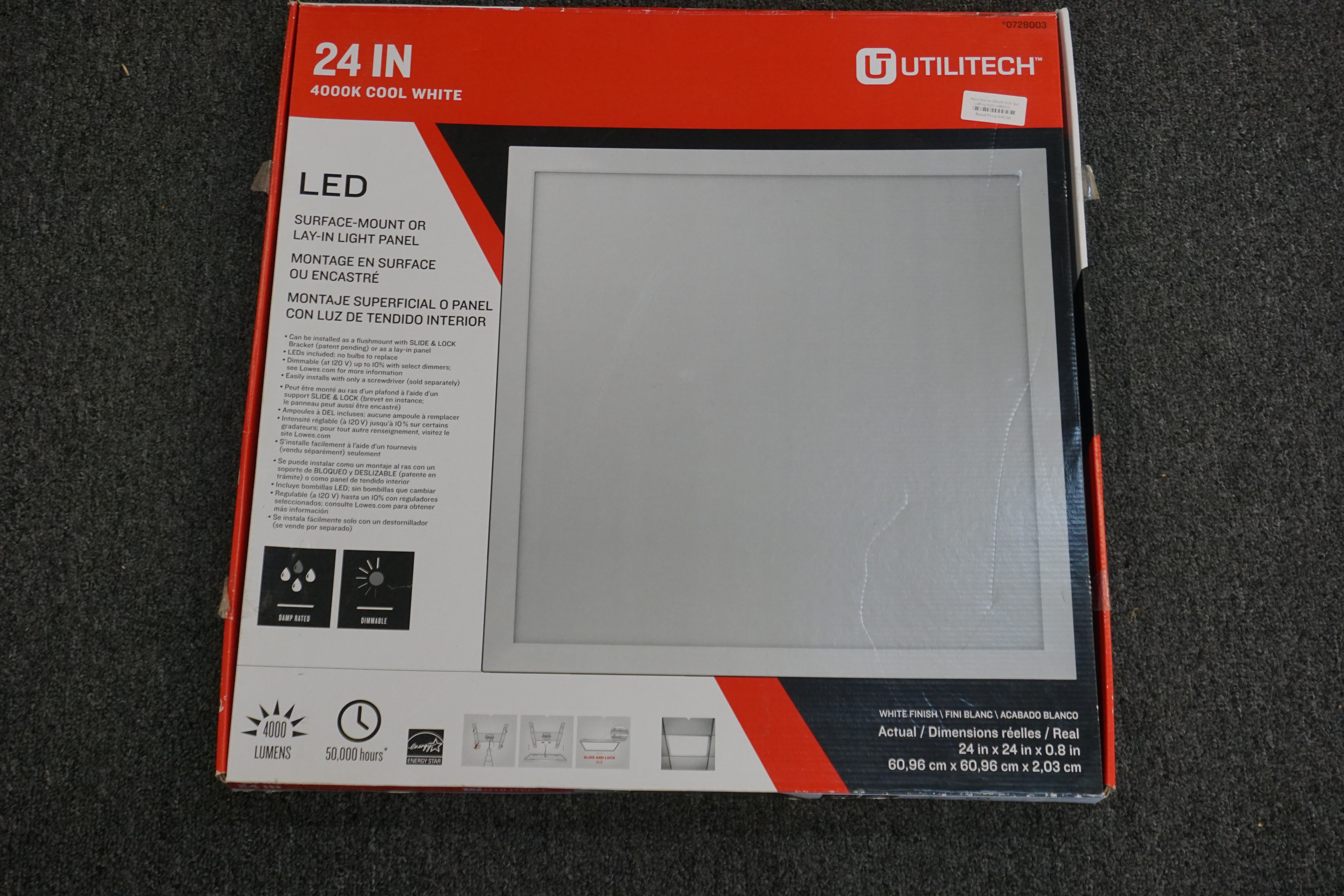 (image for) 24-inch 4000 K cool white LED surface mount or lay-in light panel new in box (7191)