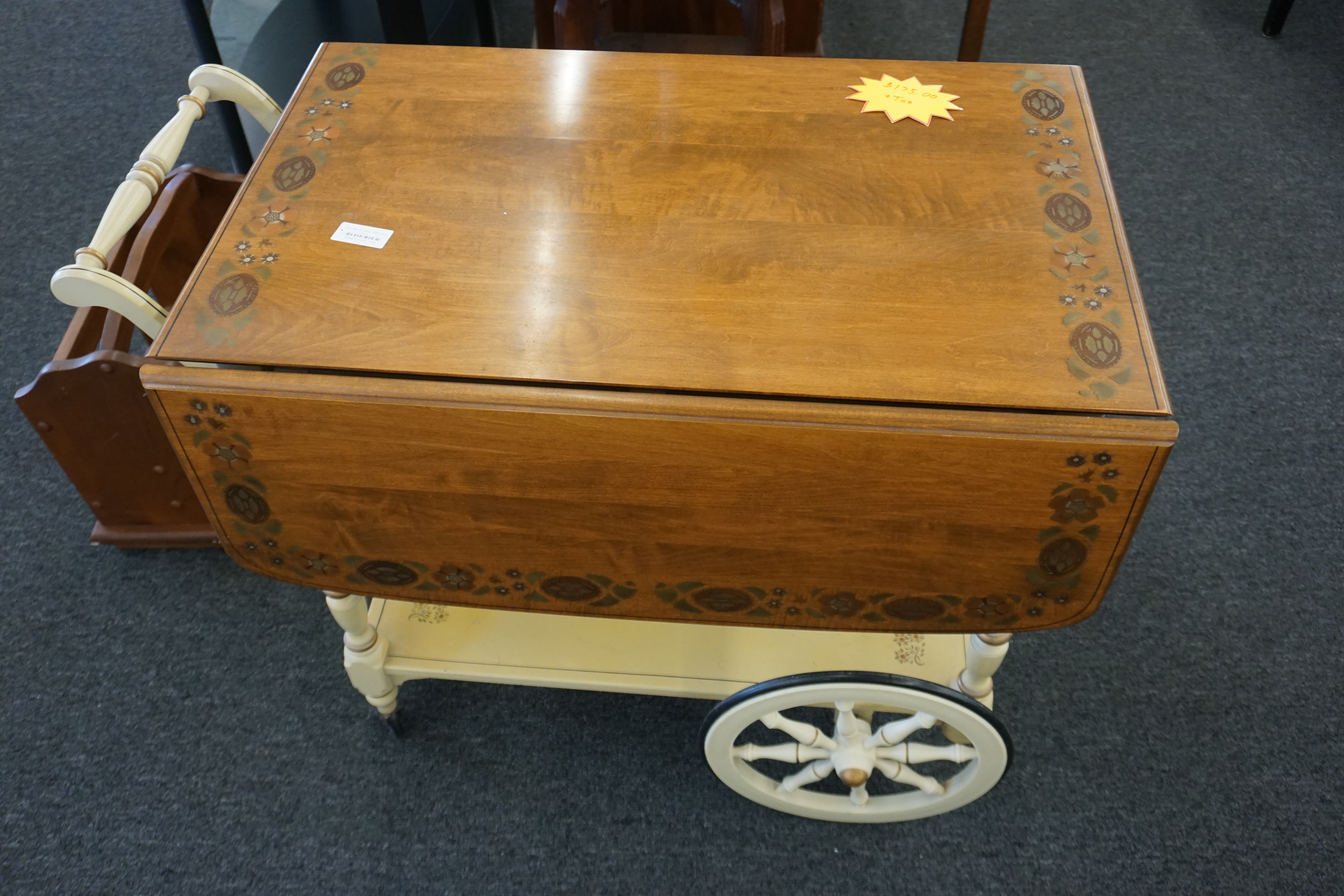 (image for) Vintage Stenciled tea cart with two folding leaves (8979)