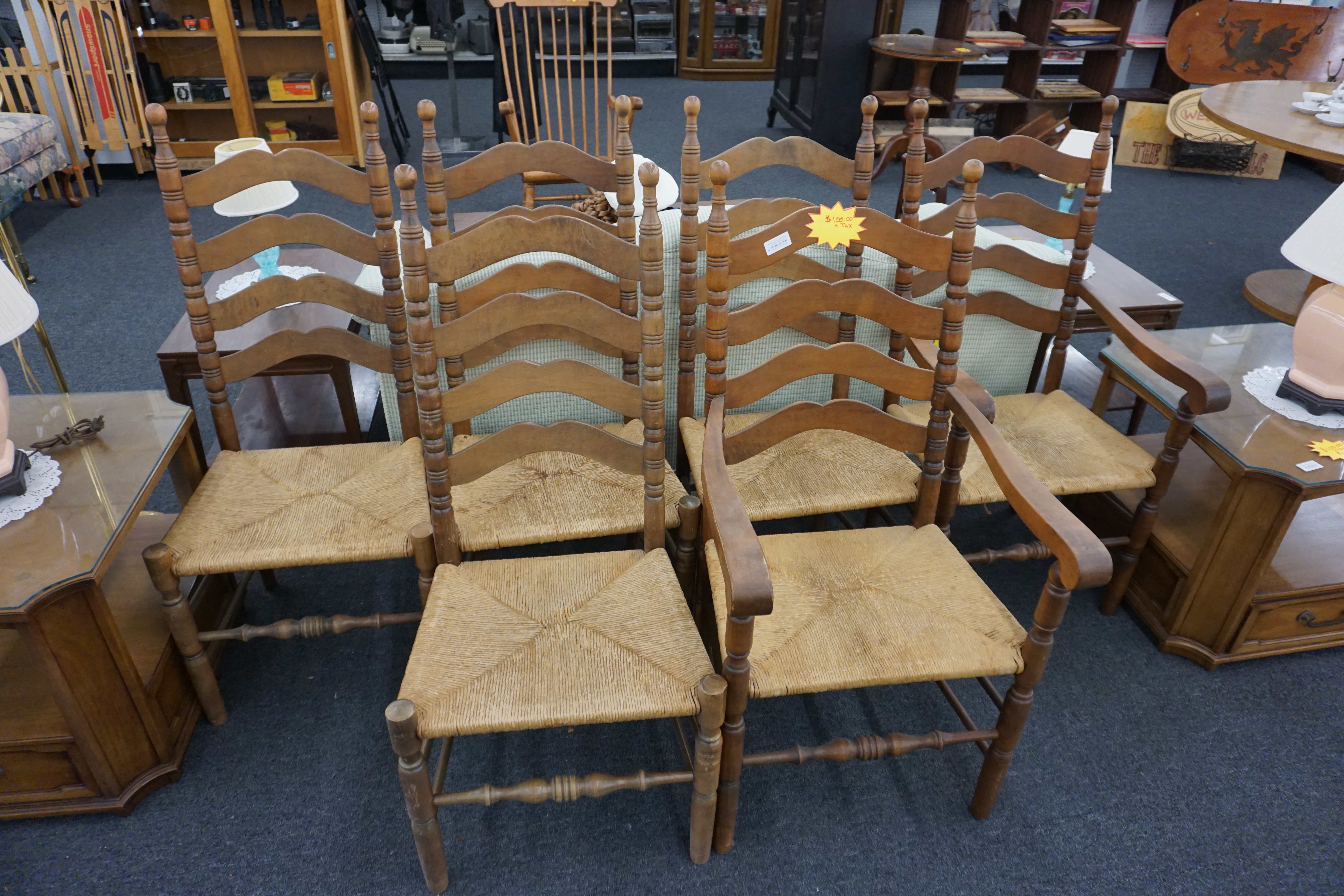 (image for) Set of six ladderback rattan chairs (9314)