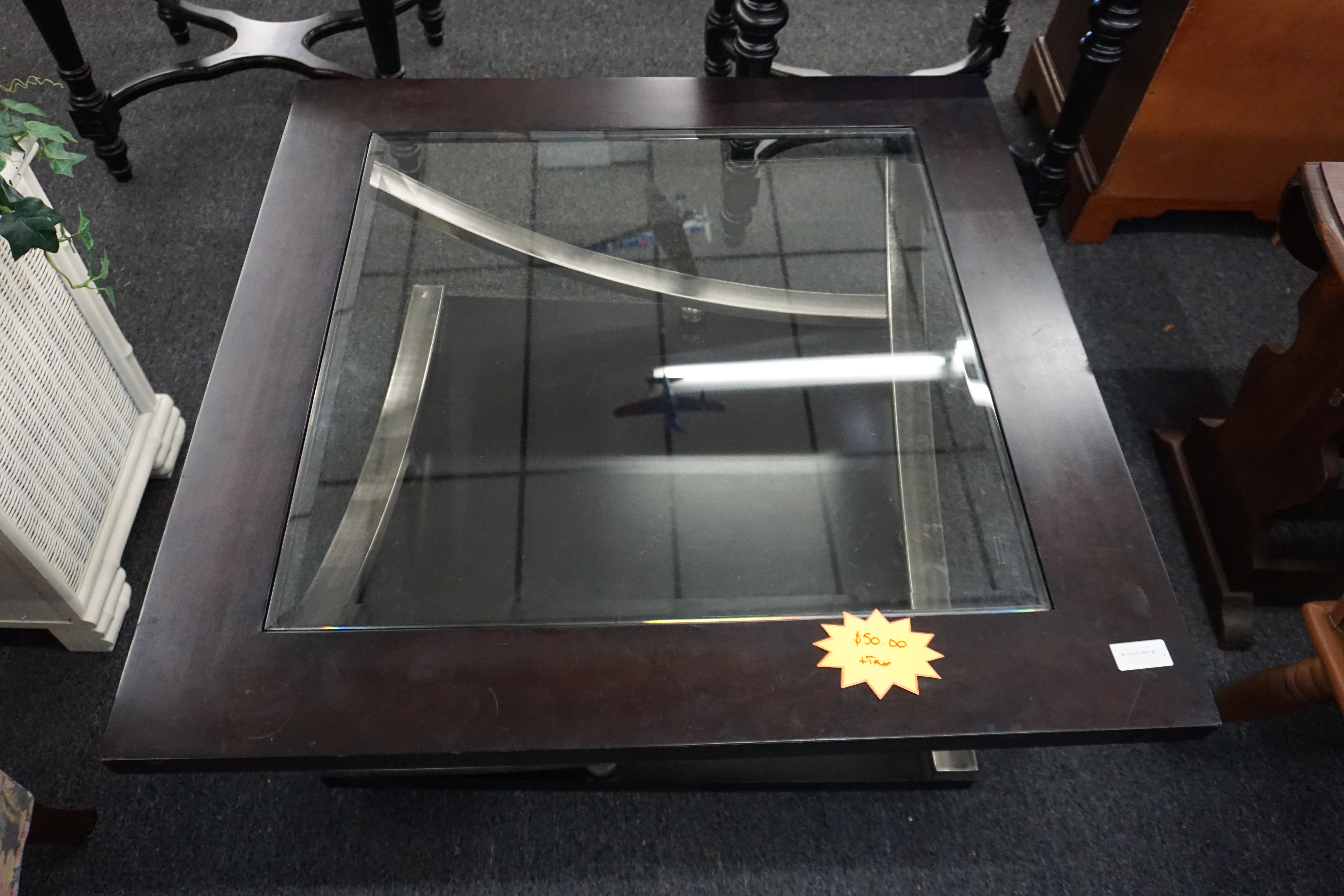 (image for) Black glass and metal coffee table (9326)