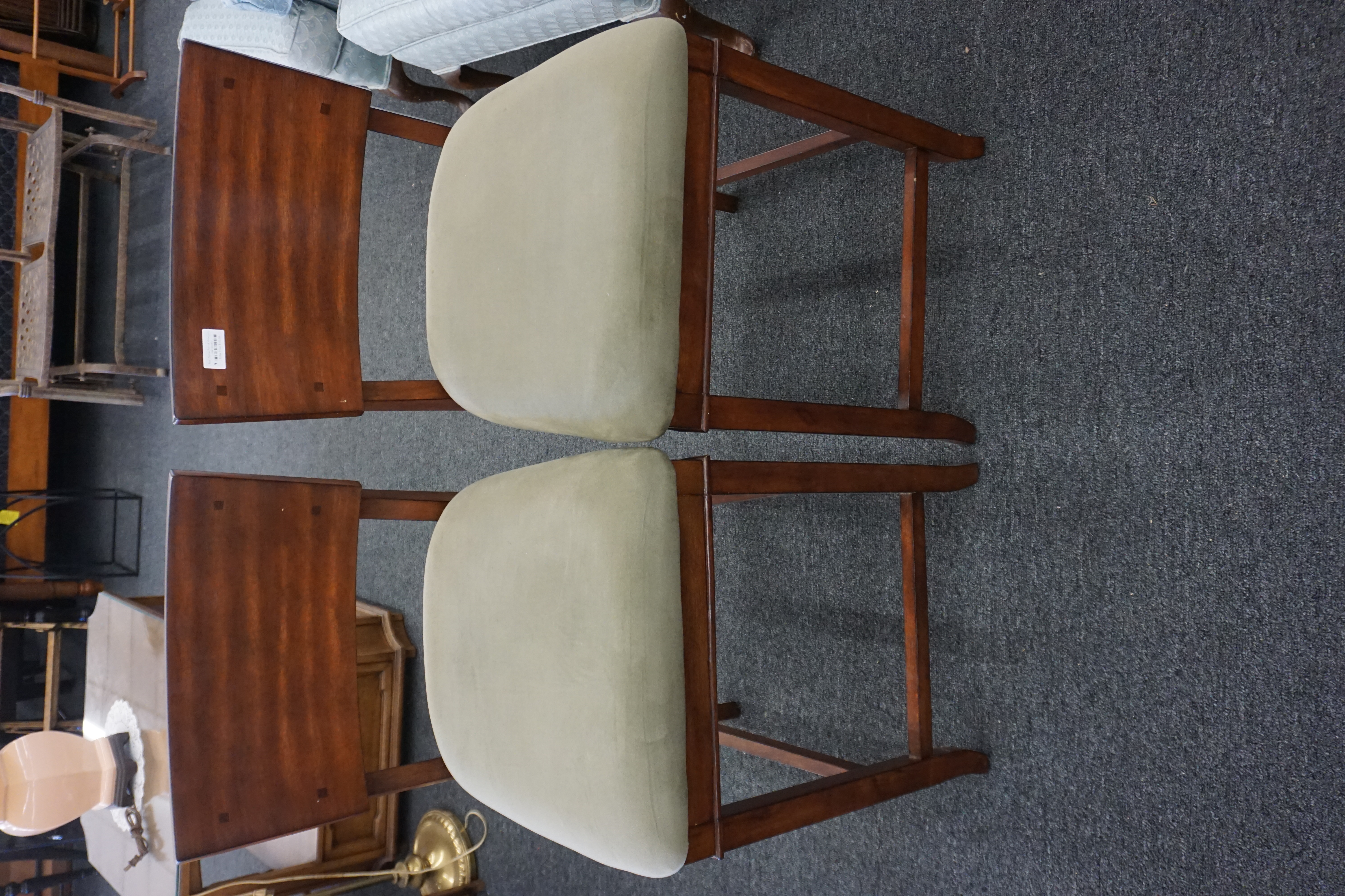 (image for) Pair of Mahogany bar stools with green cushion (9475)