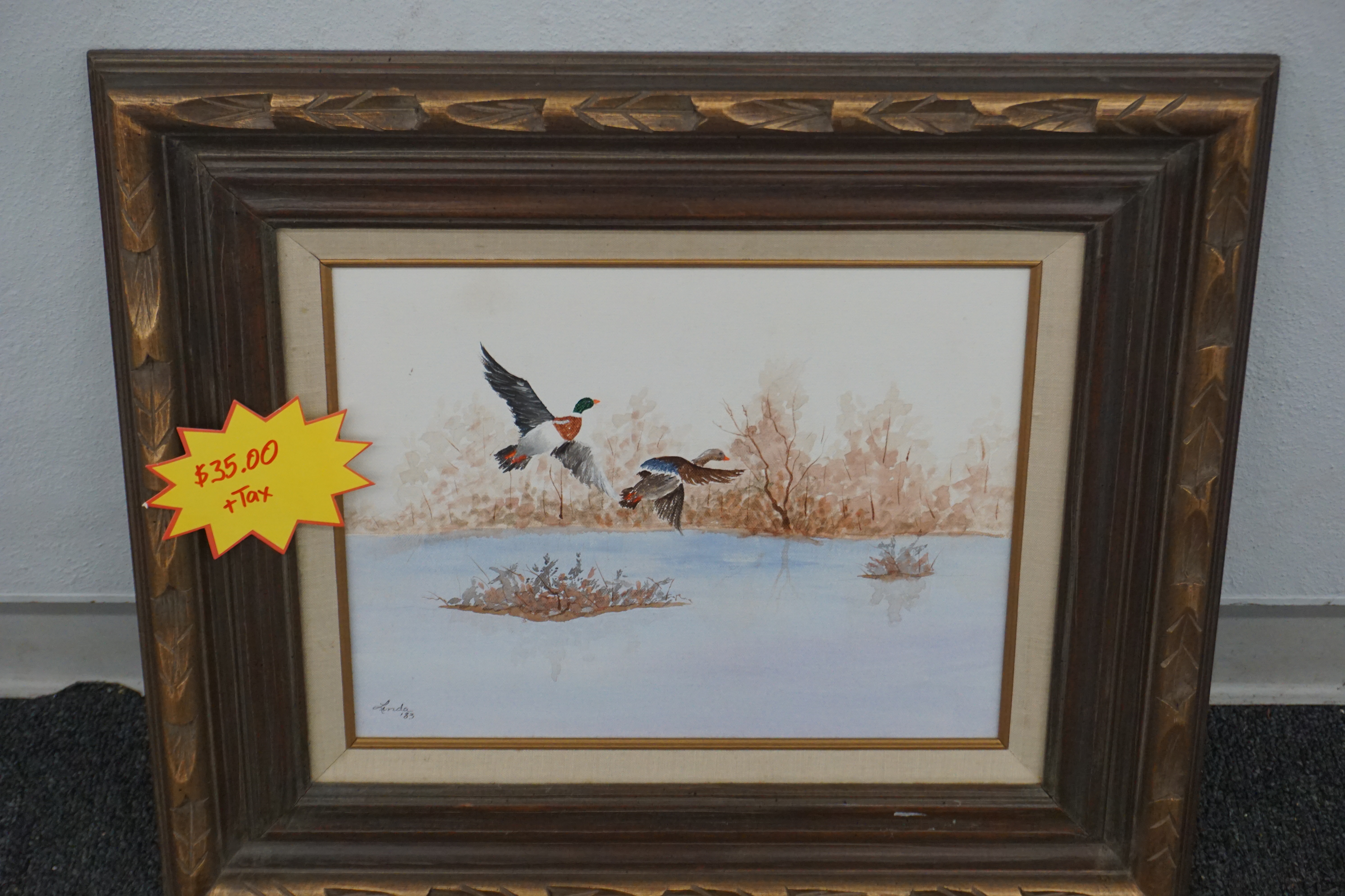 (image for) Mallards over the Lake oil painting on canvas signed "Linda '83" (8422)