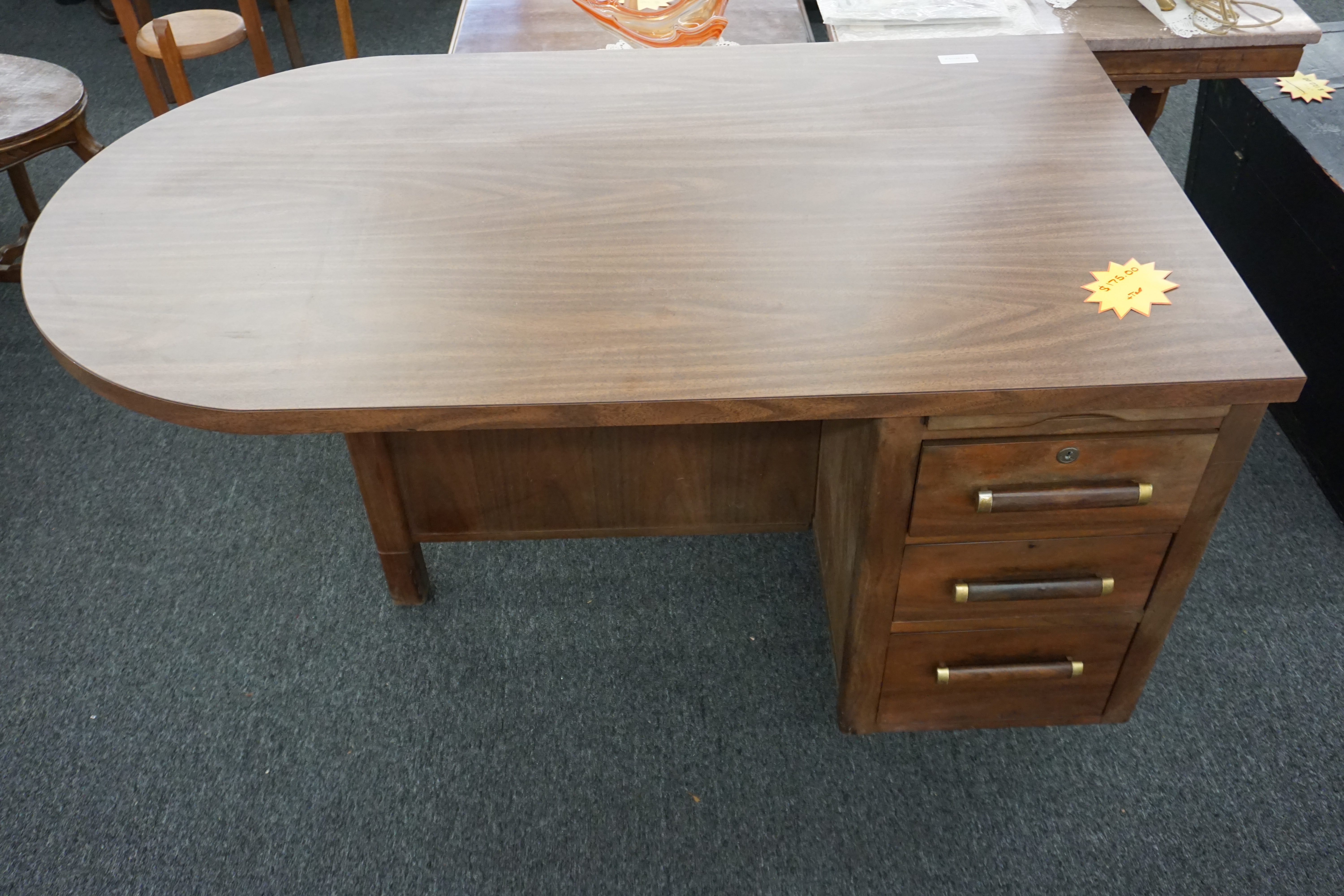 (image for) Art-Deco Mid-Century Modern style round-ended desk with key (9469)