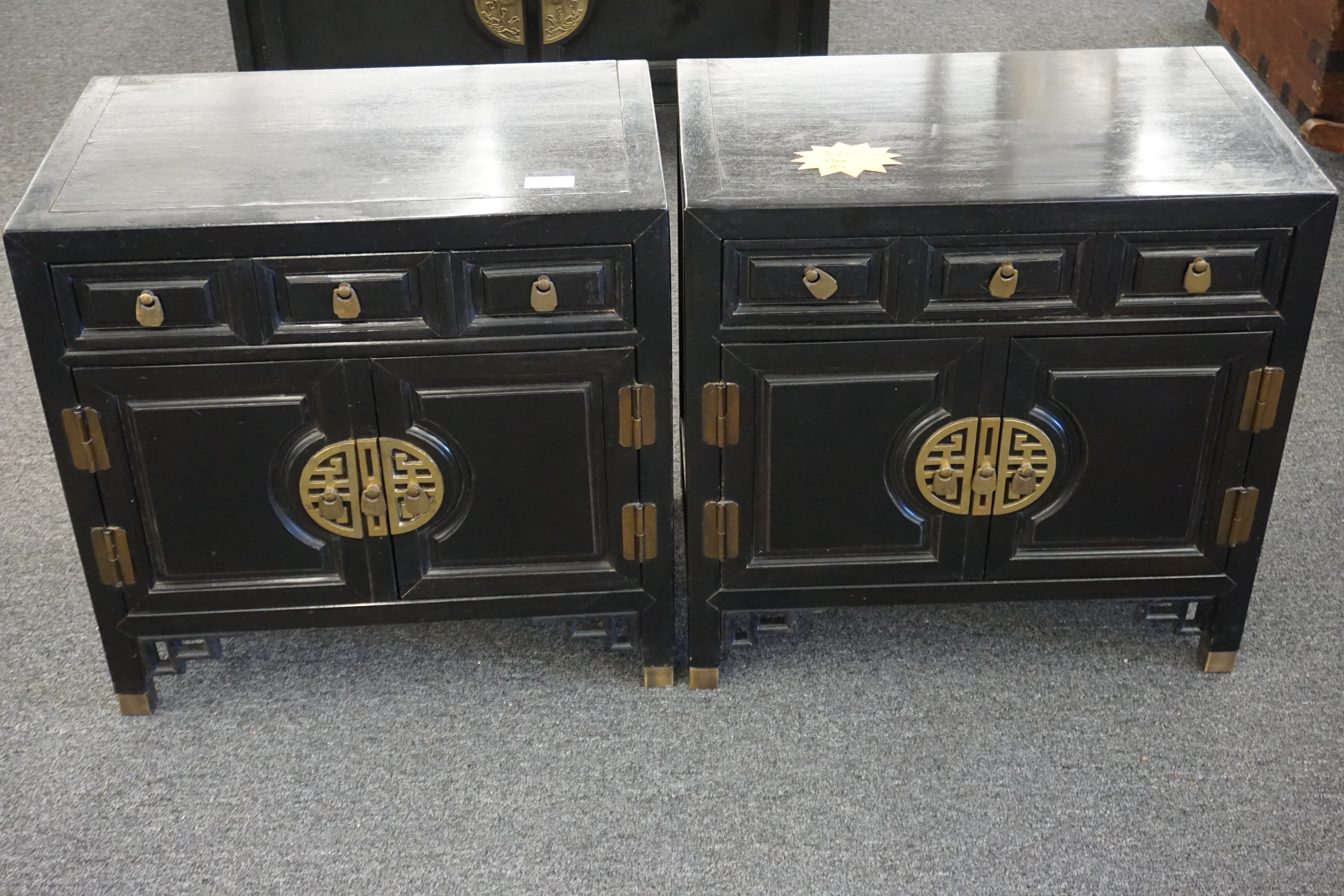 (image for) Pair of black lacquer Oriental design side tables by Century Furniture Company (9666)