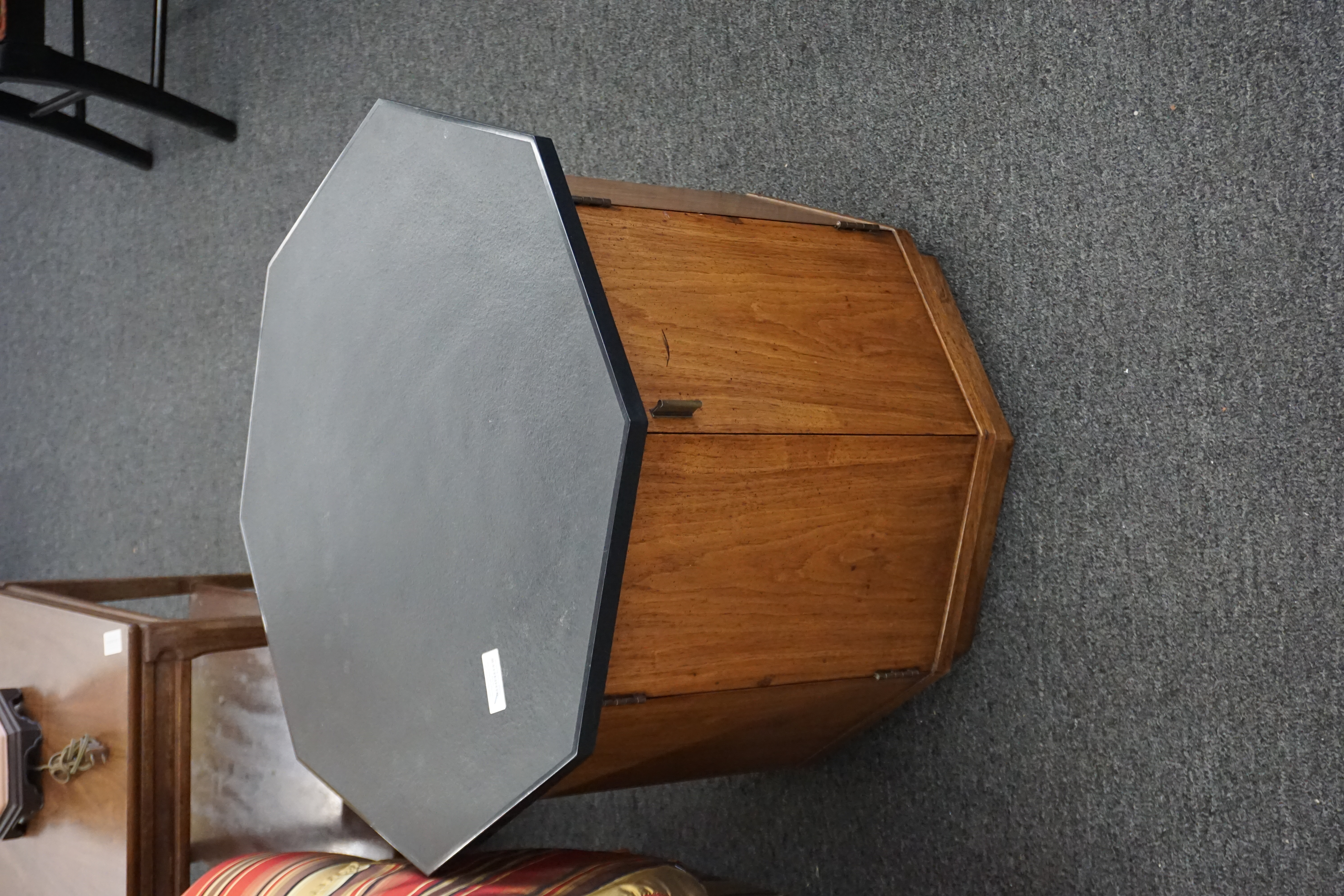 (image for) Pair of hexagonal slate and wood side tables (9692)