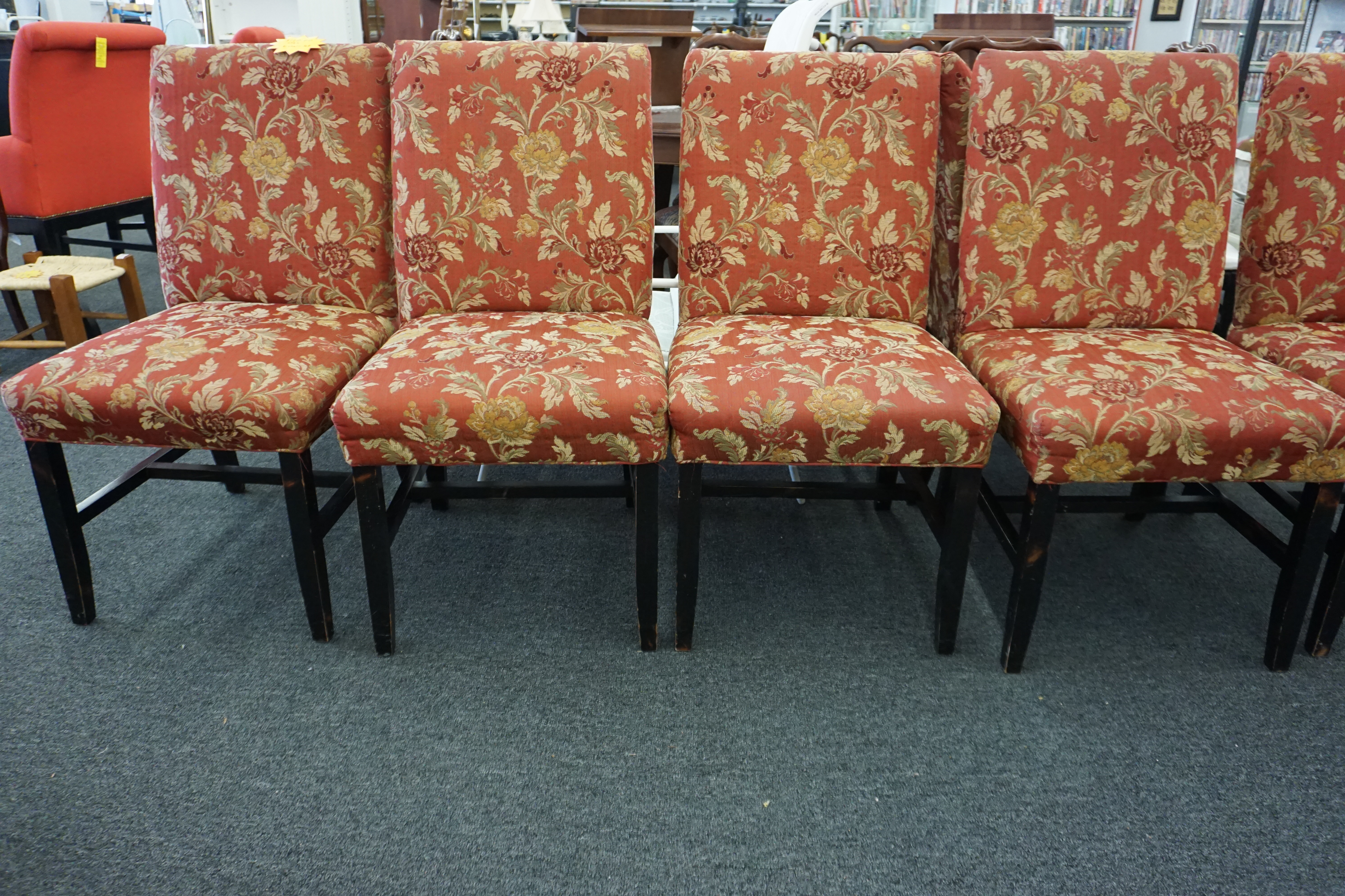 (image for) Set of six red floral cushioned dining chairs (9437)