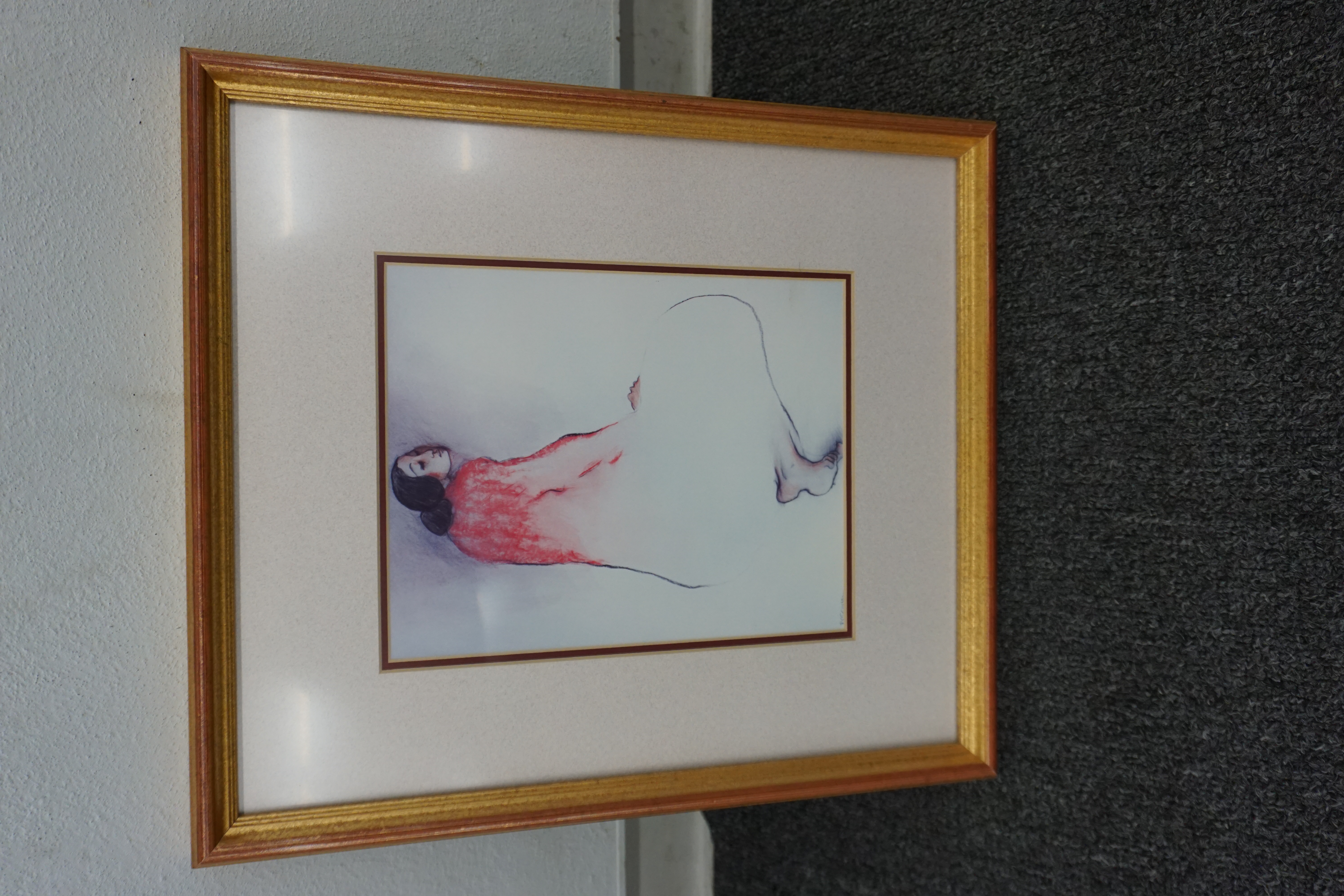 (image for) R.C. Gorman "Woman in Pink Blouse" framed watercolor painting (9811)