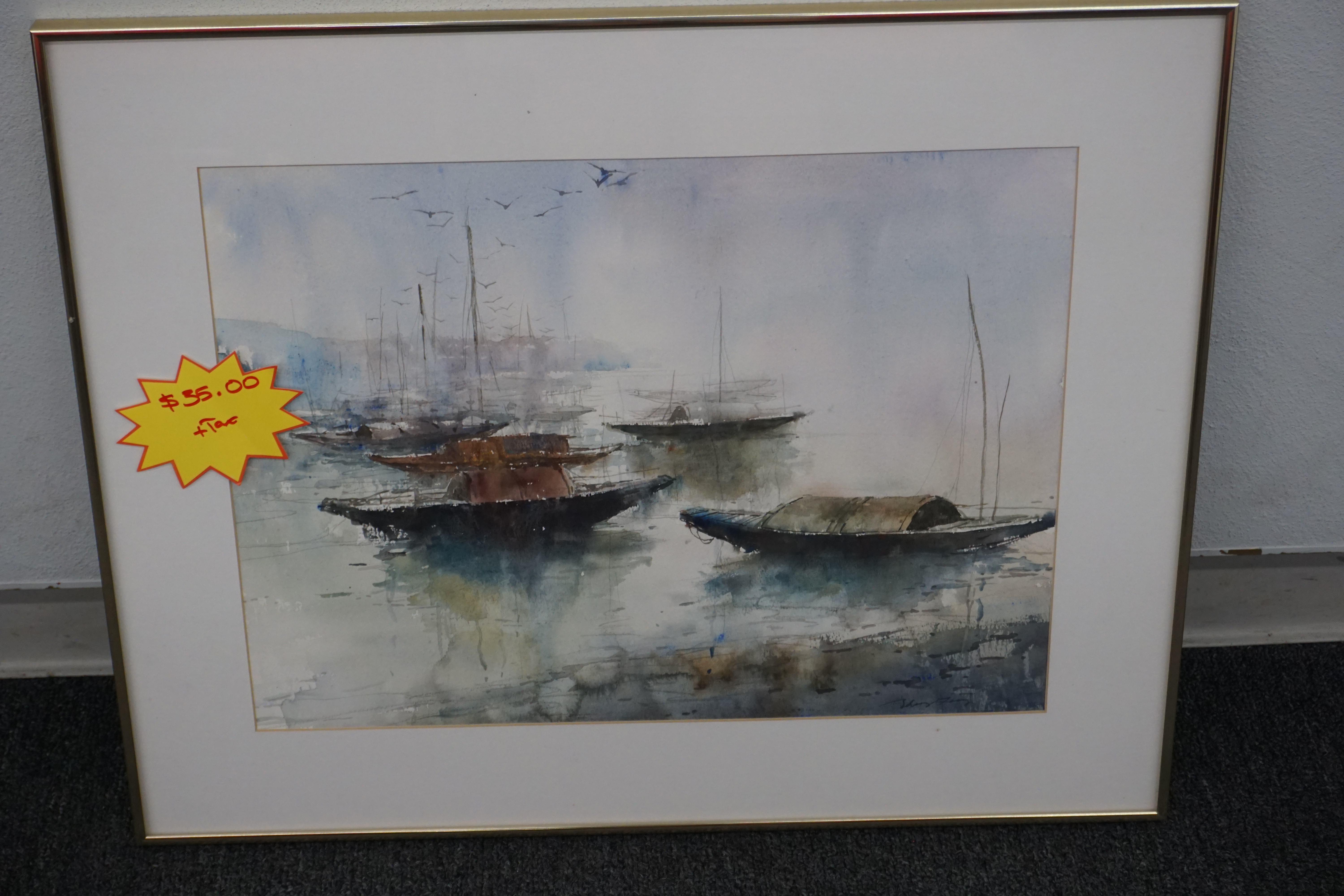 (image for) "Singapore River" framed, signed watercolor painting (9815)