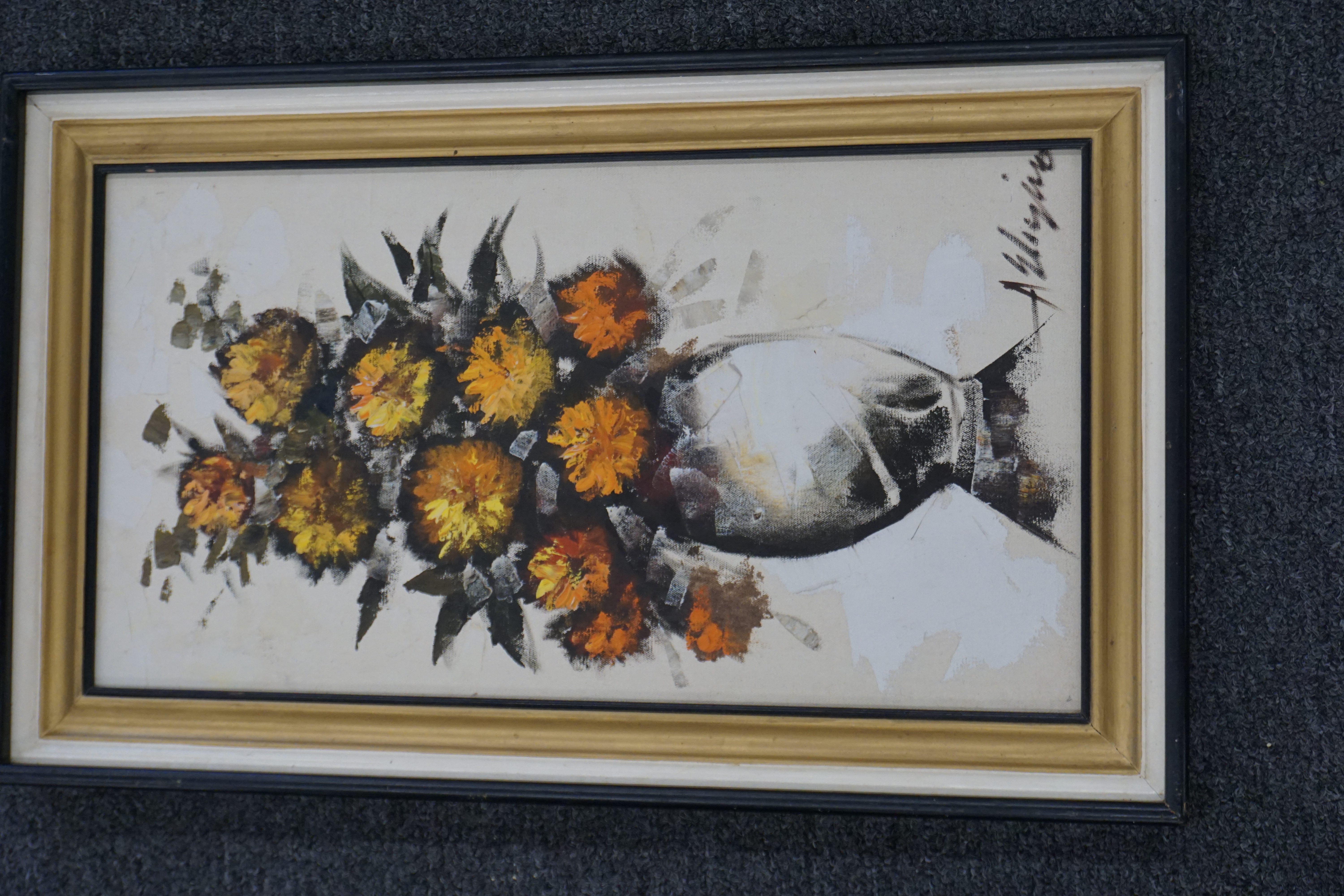 (image for) Vase of dandelions signed oil painting on canvas (1348)