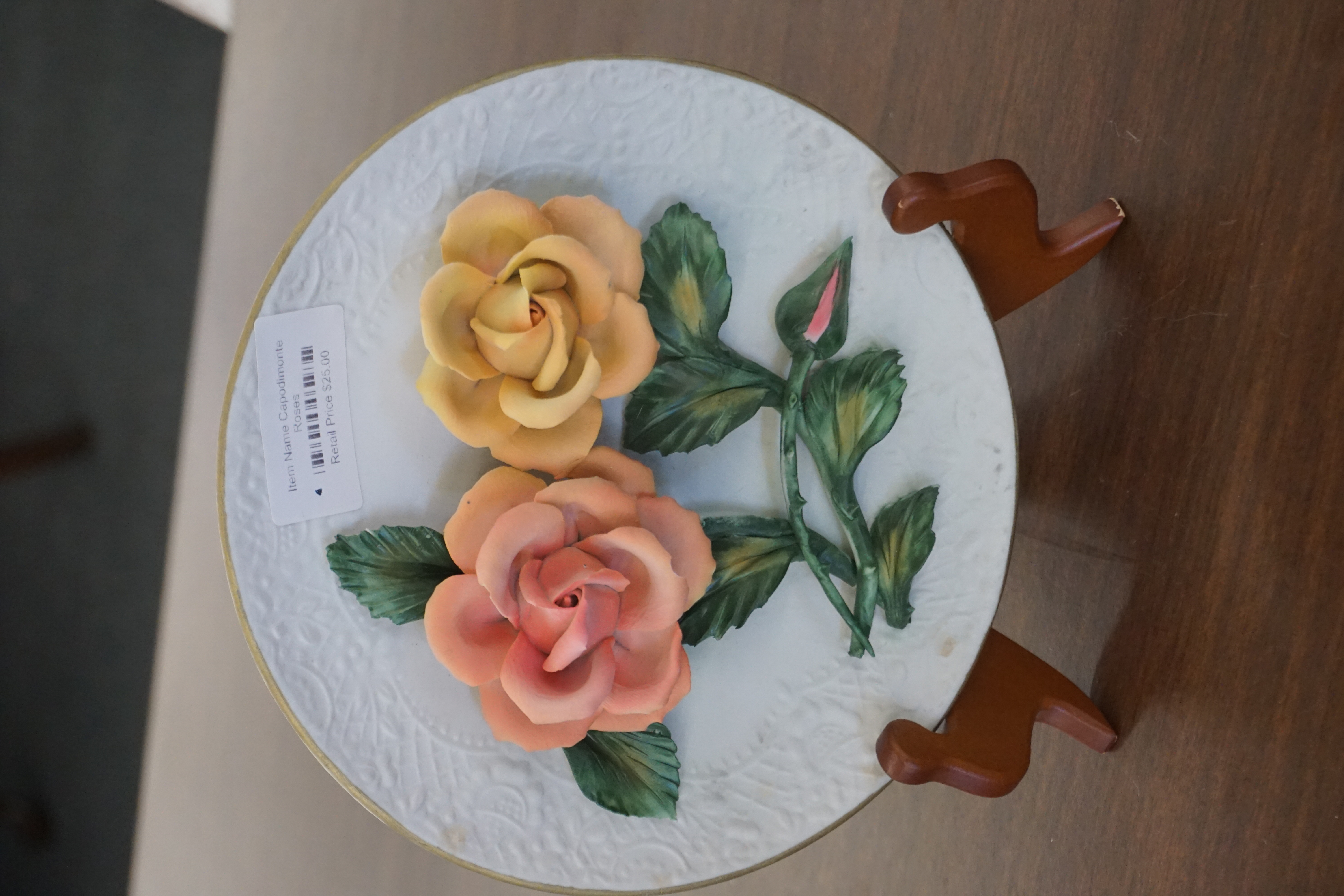 (image for) The Roses of Capodimonte Limited Edition pink and orange porcelain roses plate (0420)