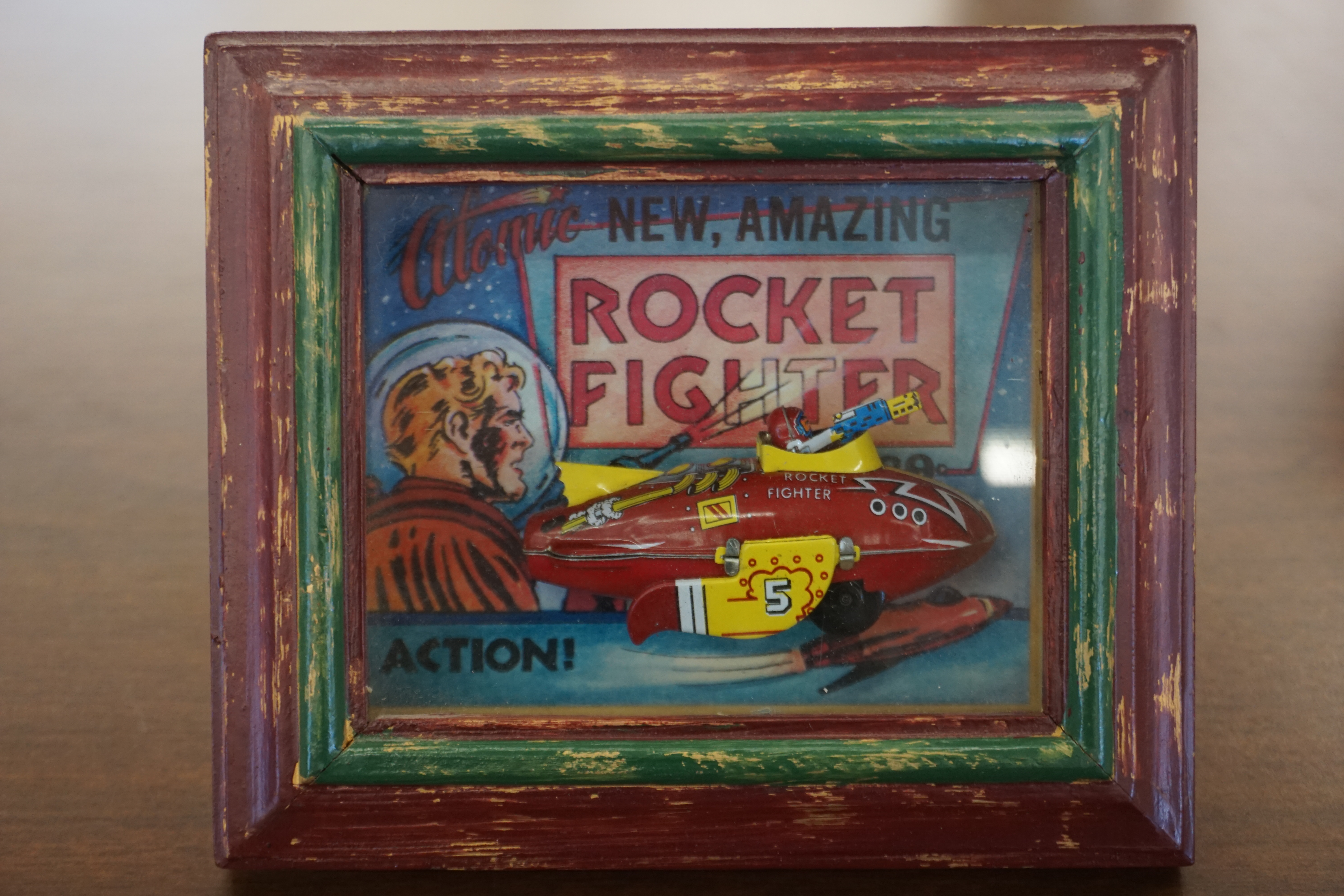 (image for) 1930s Marx Flash Golden Rocket fighter in display box (0357)