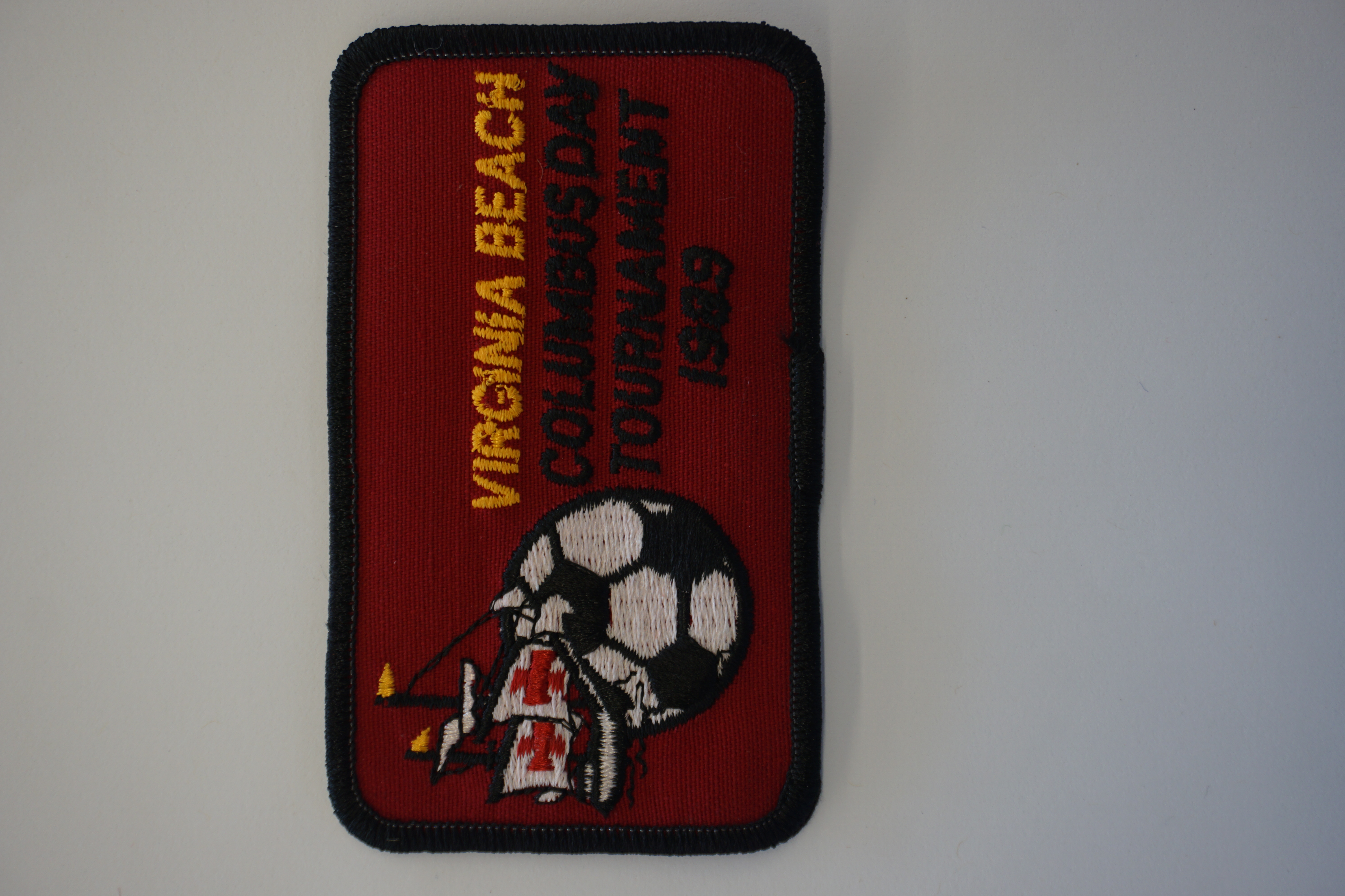 (image for) 1989 Virginia Beach Columbus Day Tournament Soccer Patch 4.25" x 2.5" (10498)