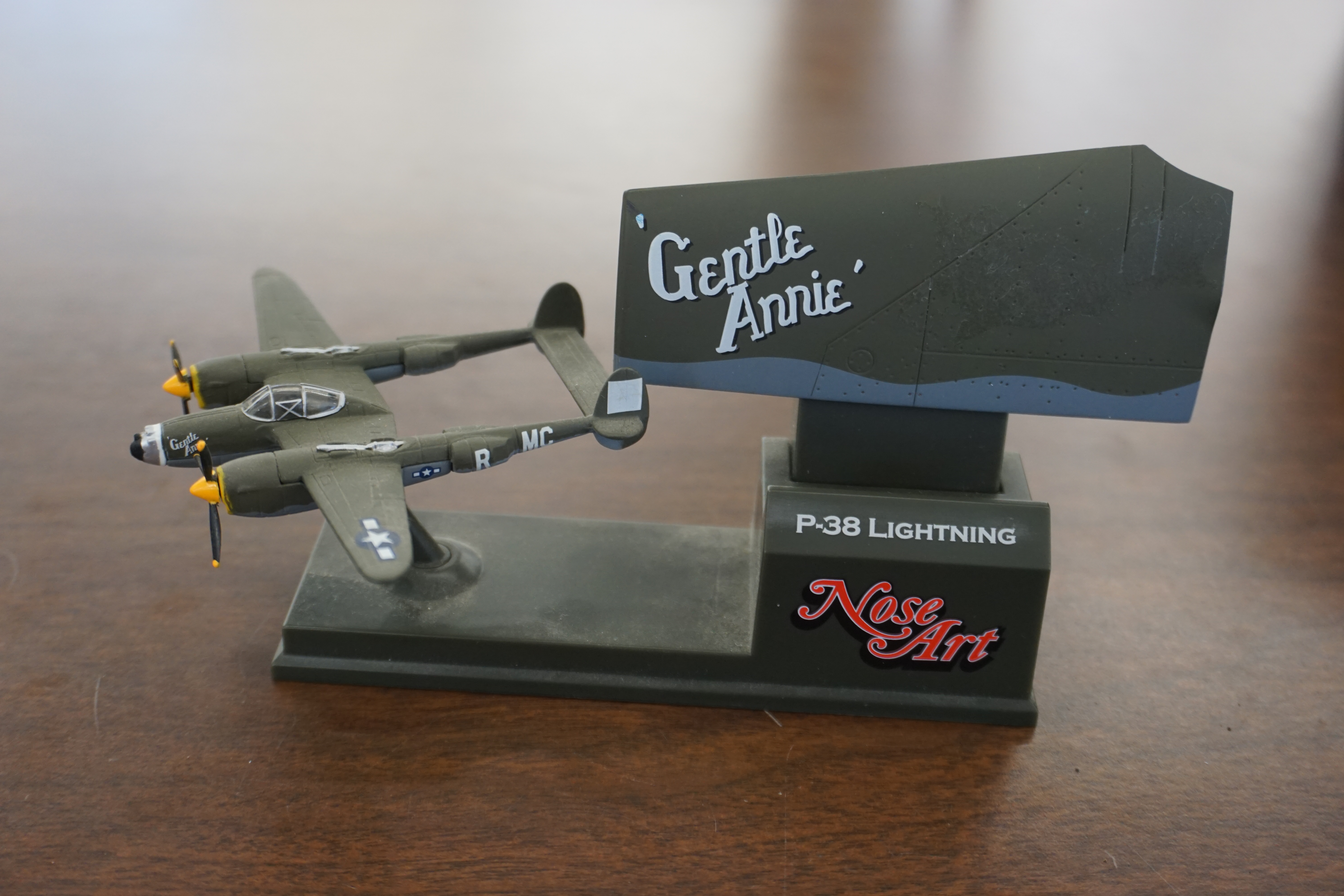 (image for) Corgi P-38 Lightning "Gentle Annie" airplane model with nose art stand (10651)