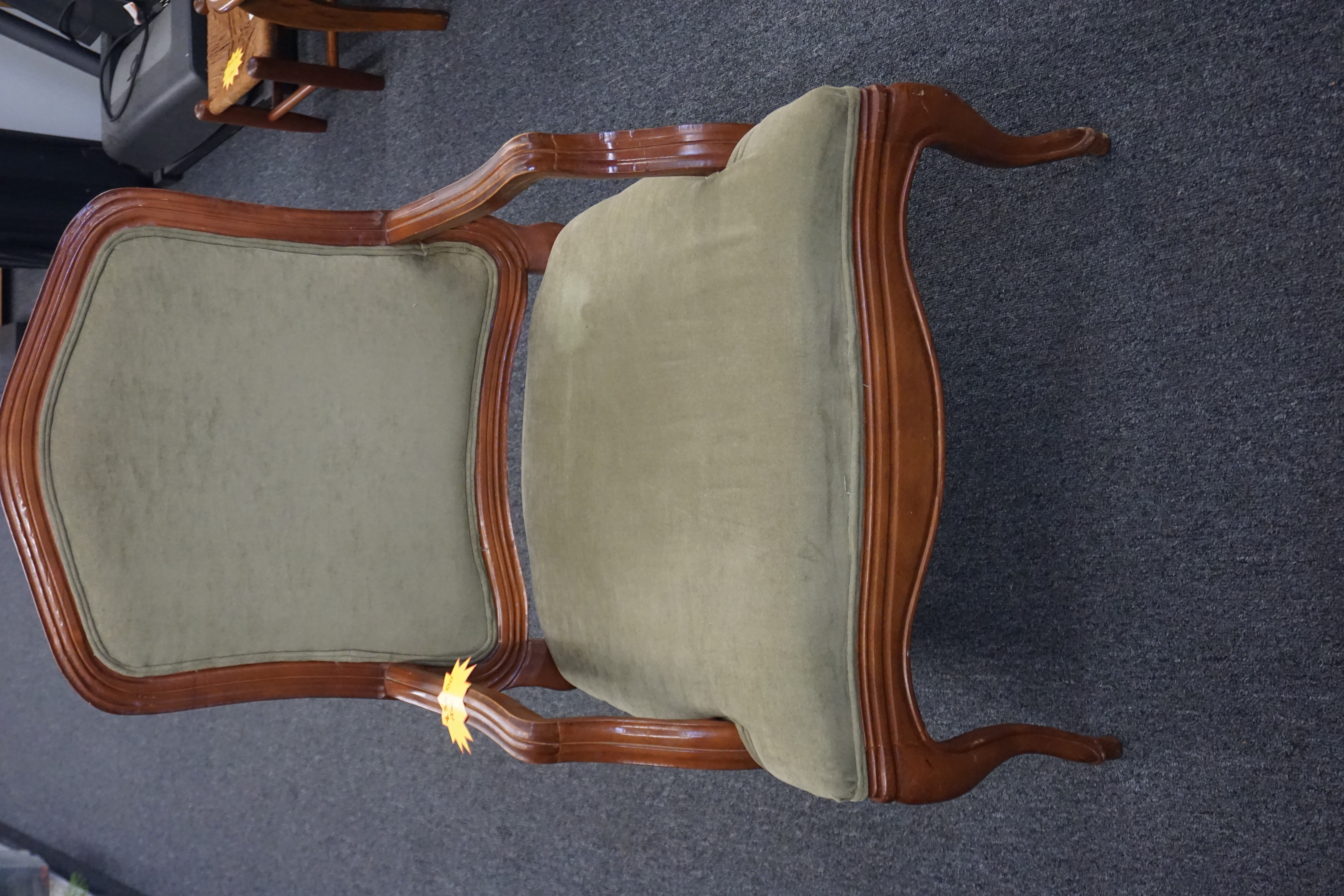 (image for) Wood framed green upholstered armchair (8761)