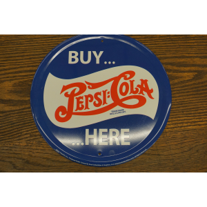 (image for) "Buy Pepsi-Cola Here" round 12" metal sign (9576)